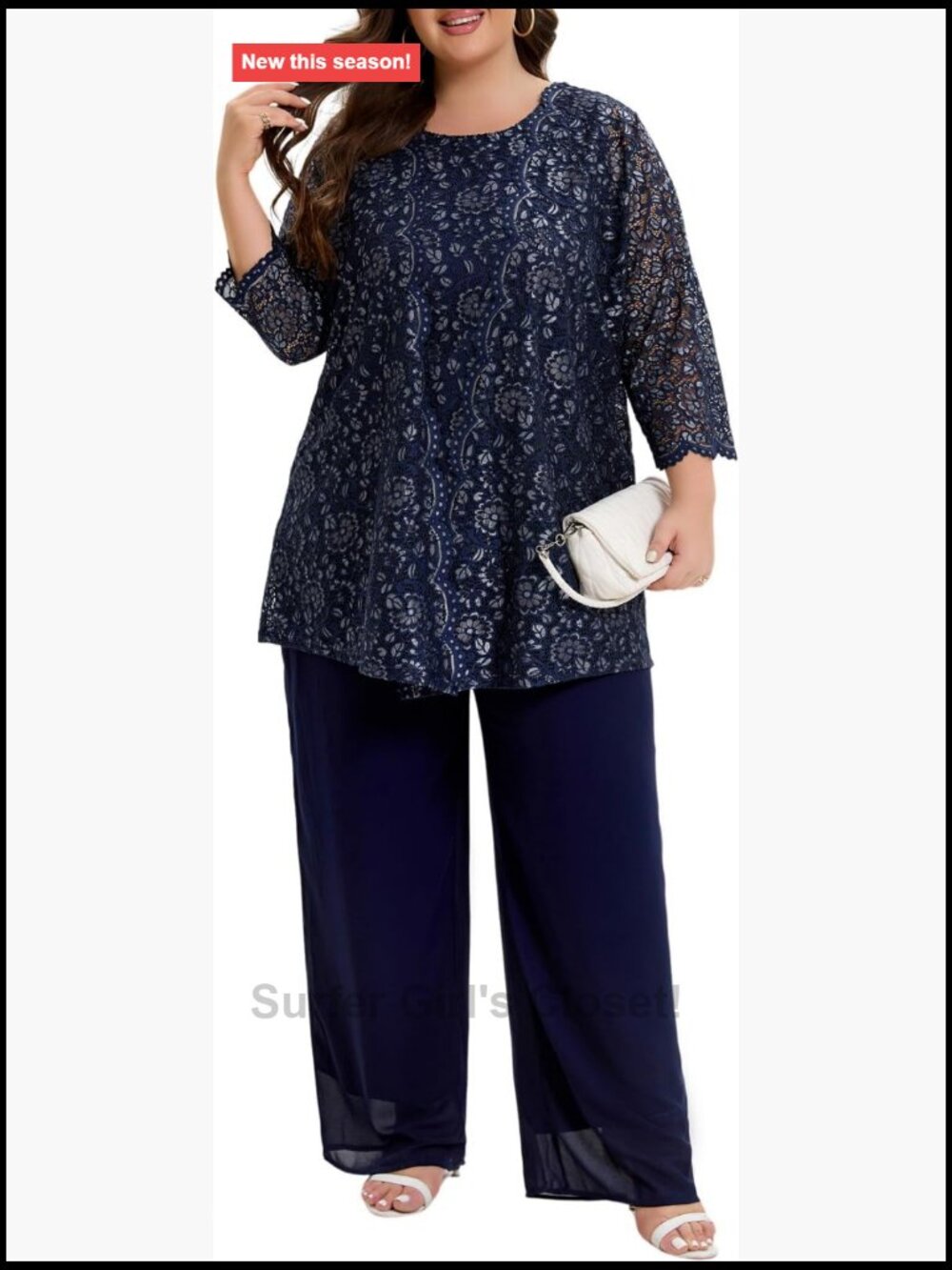 Plus Size Mother of the Bride Pant Suit 3Pc Lace Formal Wedding Outfit